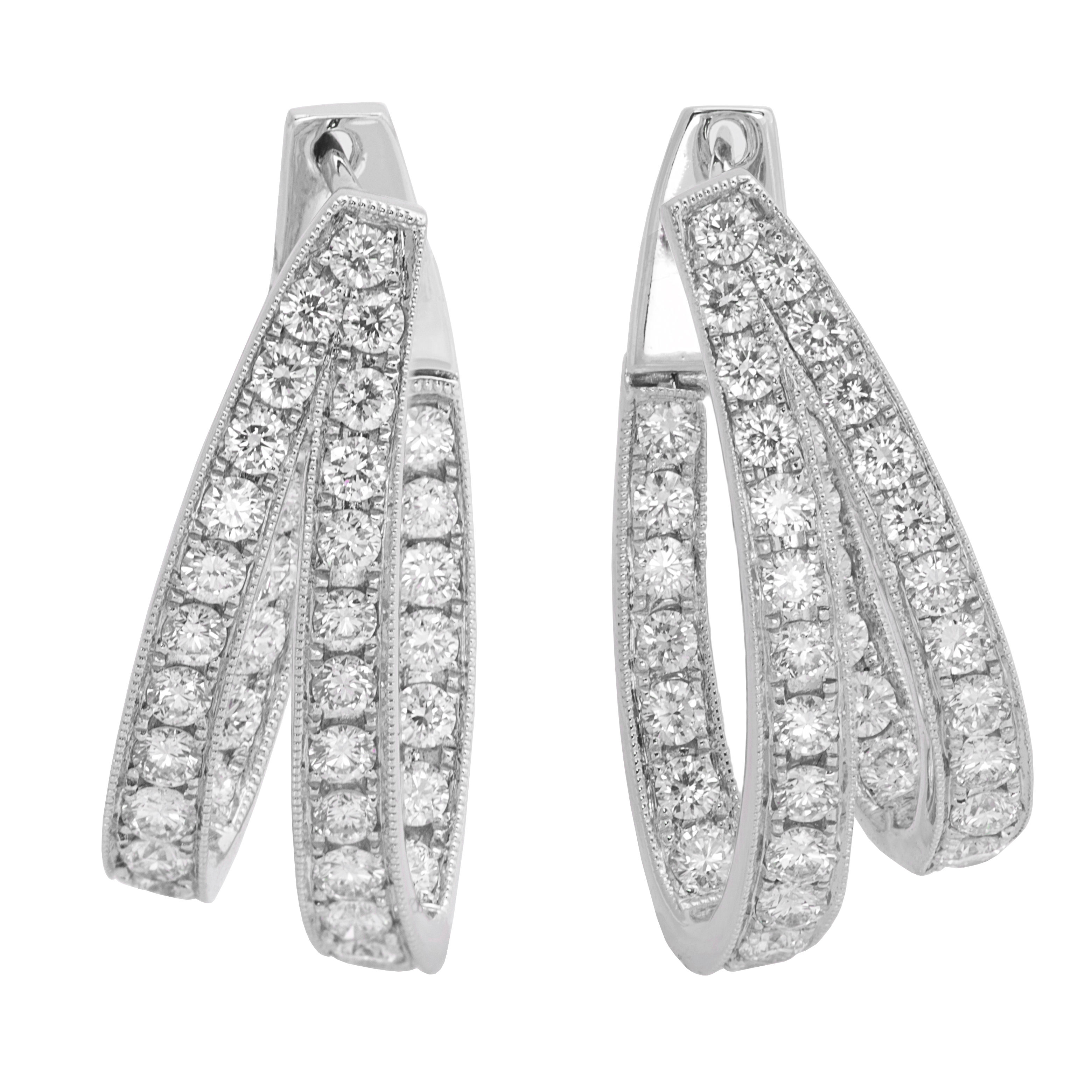 JYE COLLECTIONS 1.93CT ROUND DIAMONDS 18K WHITE GOLD EARRINGS