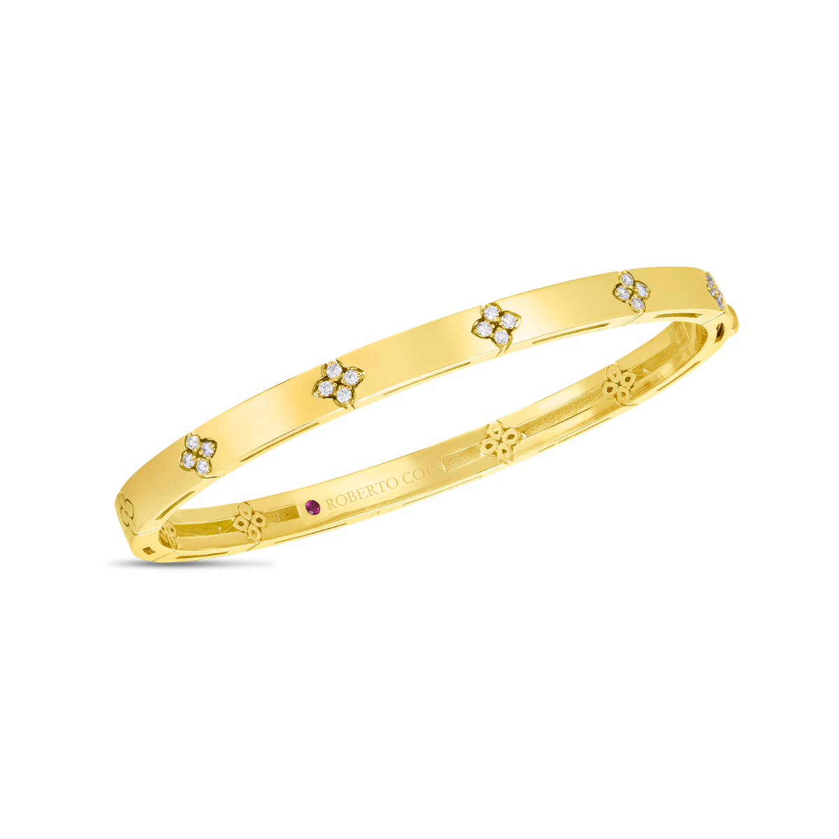 ROBERTO COIN 18K GOLD LOVE IN VERONA NARROW WIDTH DIAMOND ACCENT BANGLE