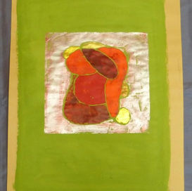 Werk mit dem Titel „IN GEDANKEN 2-10“, entstanden im Februar 2025 in Acryl auf Papier mit Deckfarbengrundierung, 50 x 70 cm, in der Hochdrucktechnik des Puzzeldrucks; thematisiert die Wirkung von Gedanken auf andere und setzt durch die innovative Technik und vielfältige Farbkompositionen eine moderne, nachdenkliche Atmosphäre um – präsentiert in Mirko's freyer Galerie.