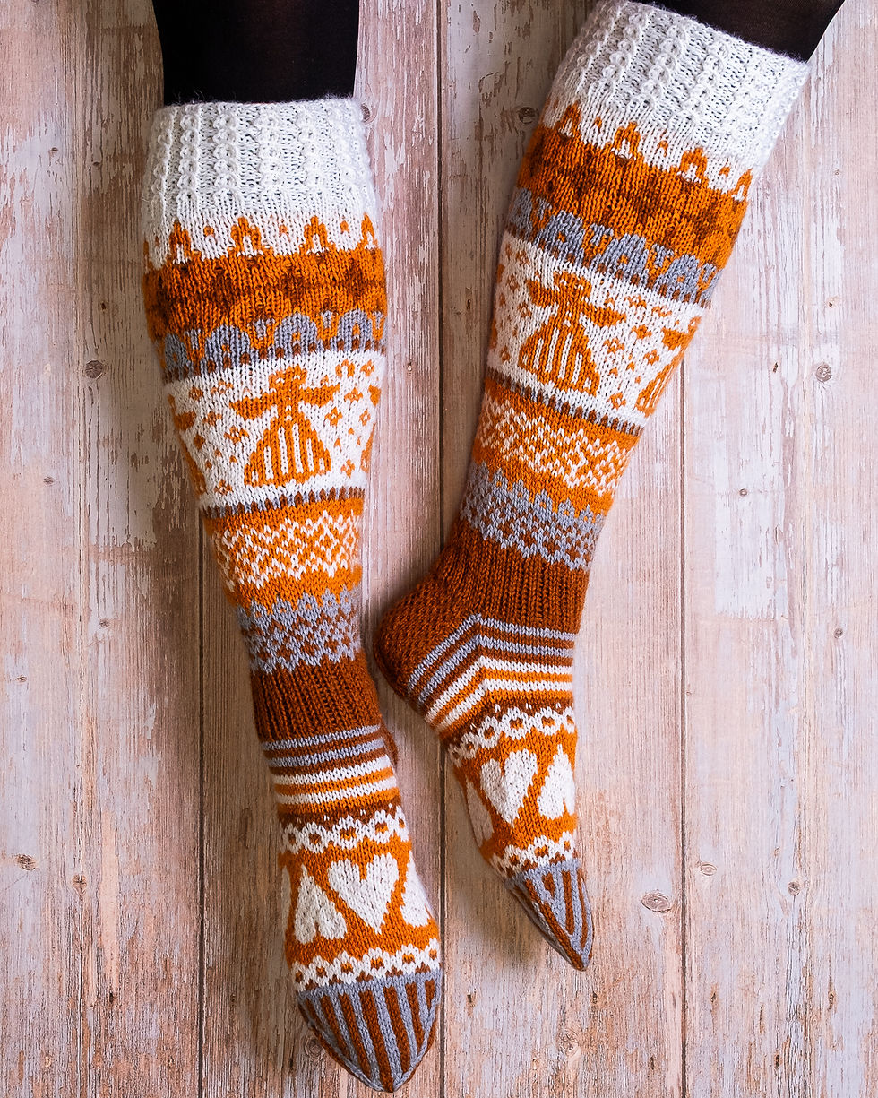 Pikkukuva: Noelia-villasukat – lämpimät kirjoneulesukat sydänkuviolla