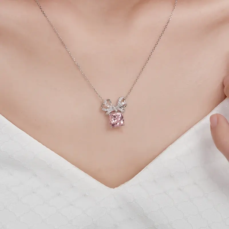 Thumbnail: 18k Real Gold Natural Morganite Diamond Angel Jewelry Necklace for Women