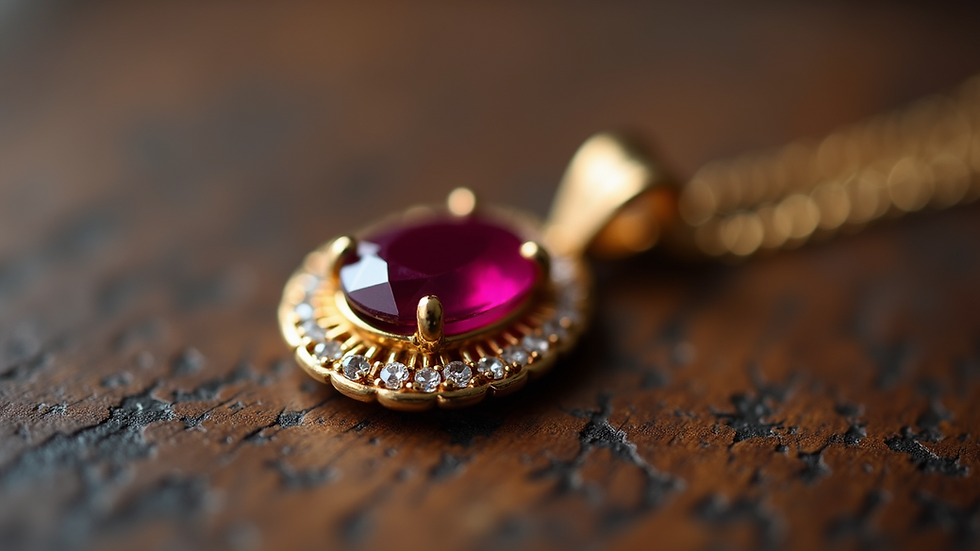 Close-up view of vintage 18k gold ruby pendant