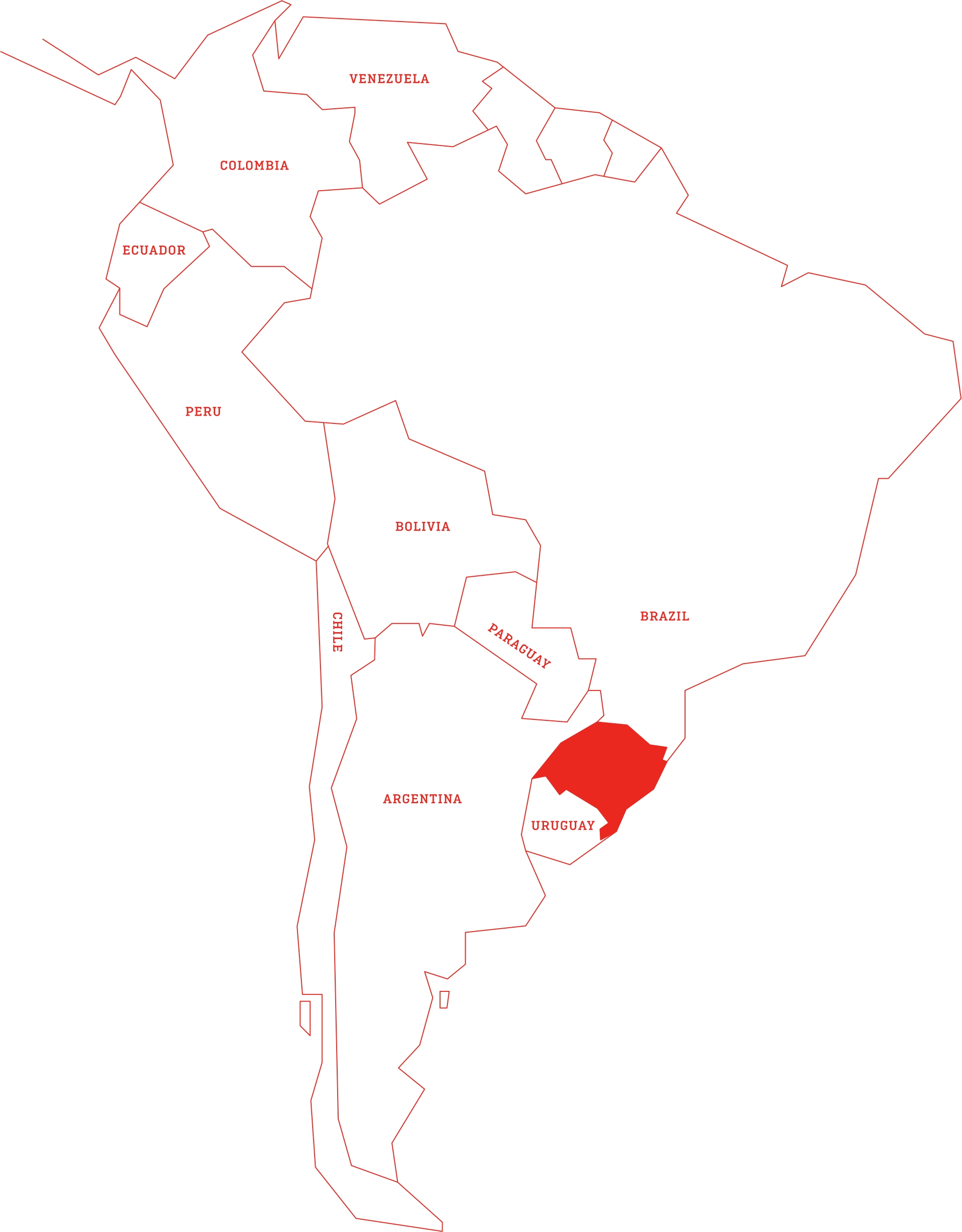 Mapa da América Latina destacando o Rio Grande do Sul, local de origem da carne bovina de qualidade