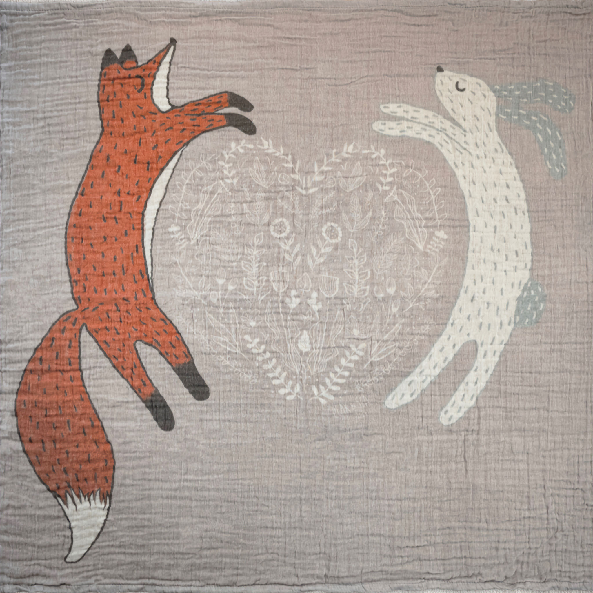 Tilki tavşan desenli iki katlı organik müslin örtü