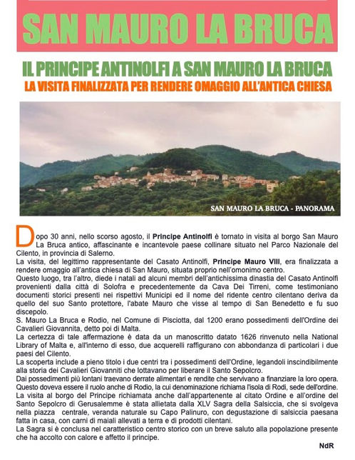 SAN MAURO LA BRUCA ACCOGLIE CON CALORE IL PRINCIPE ANTINOLFI
