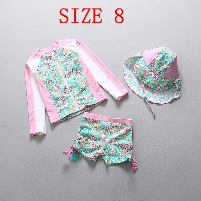 Miniaturebillede: Traje de baño de dos piezas para niñas 1 a 14 años  floral,  protección solar .