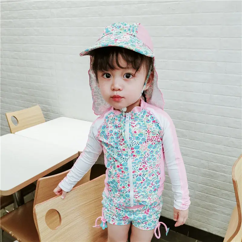 Imej kecil: Traje de baño de dos piezas para niñas 1 a 14 años  floral,  protección solar .