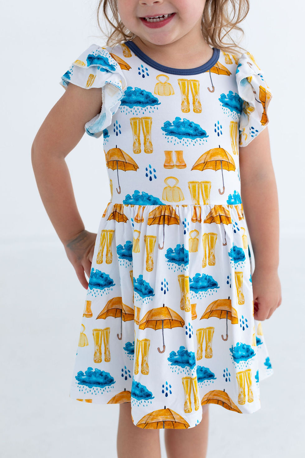 Thumbnail: Flutter Sleeve Twirl Dress - Rainy Days