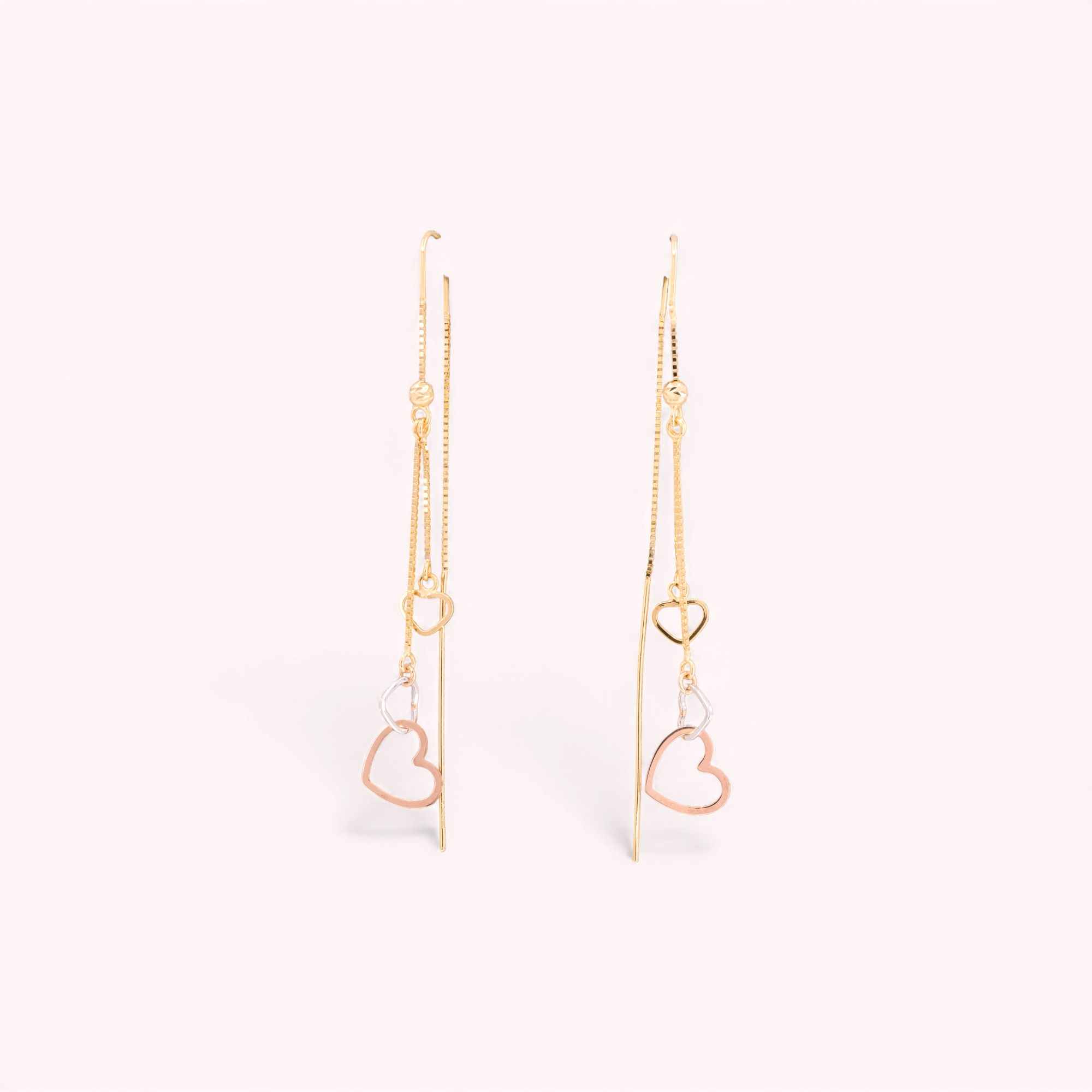 14K Solid Tricolor Heart Cascade Threader Earrings – GE0529