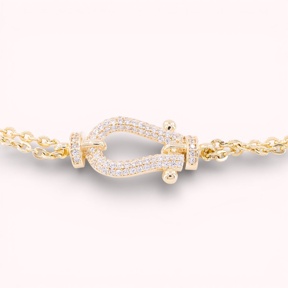 Miniatura: 14K Solid Gold Diamond-Cut Horseshoe Link Bracelet, GB0399