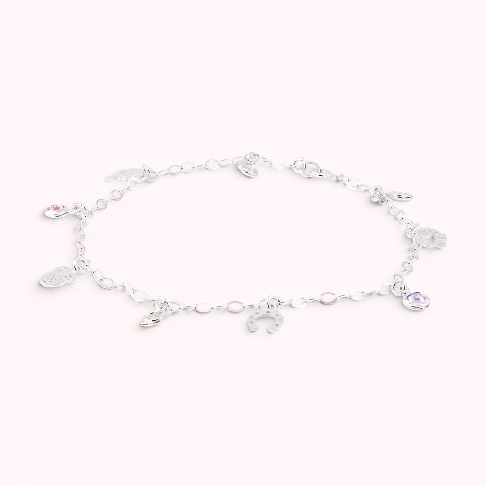 Thumbnail: Italian Silver Multicolor Charm Anklet, SB0139