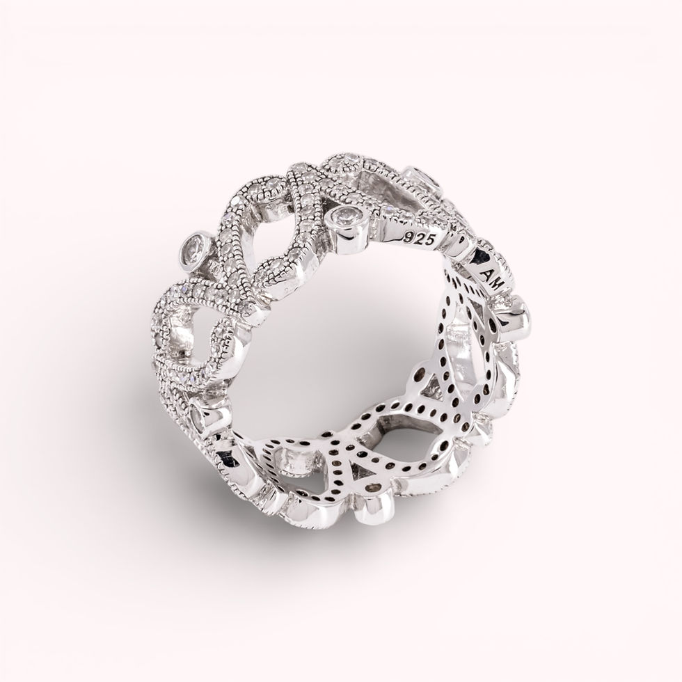 Thumbnail: 925 Solid Sterling Silver Vintage CZ Lace Statement Ring, SR0001