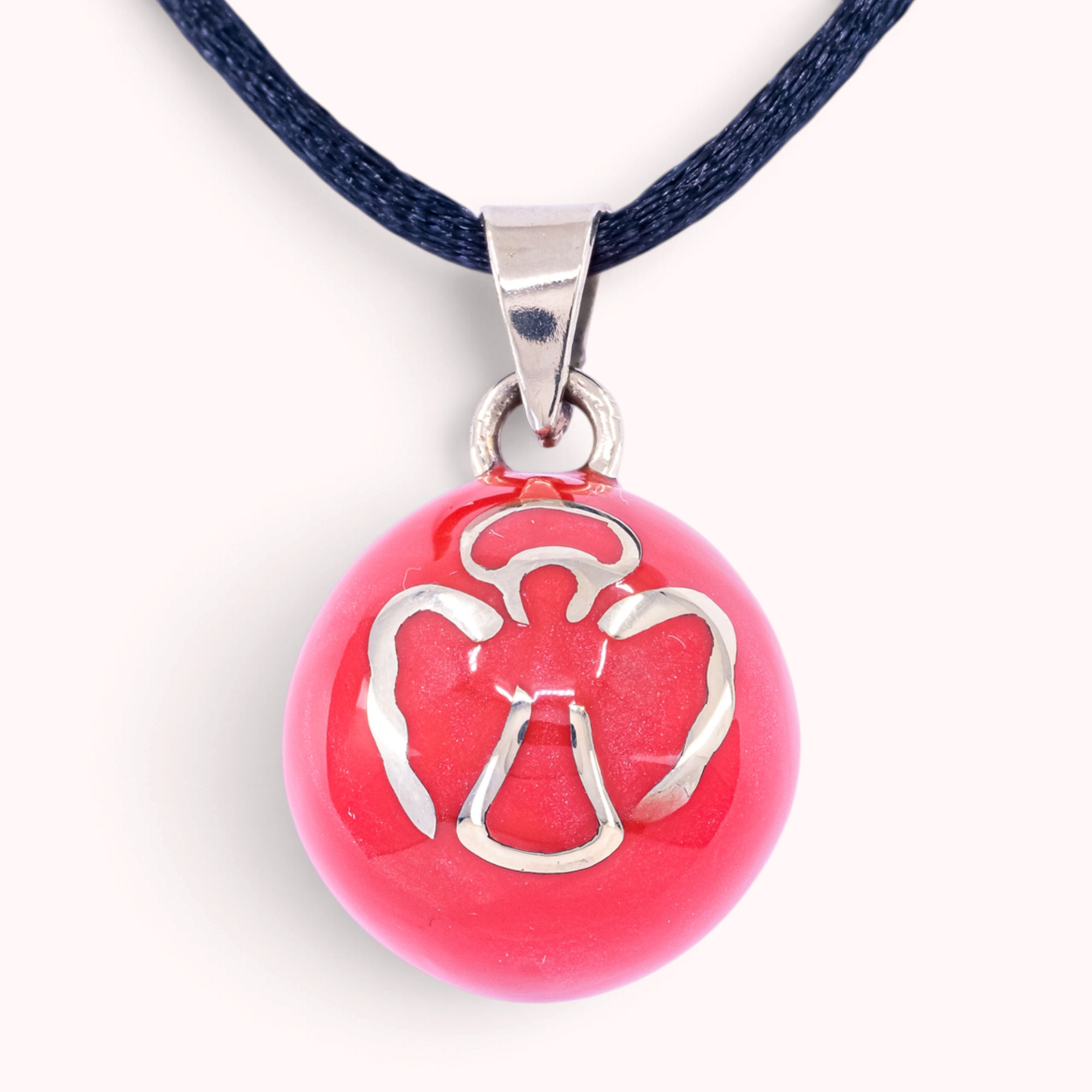 925 Sterling Silver, Mexican Guardian Angel Chime Ball Pendant, Red, SP0056