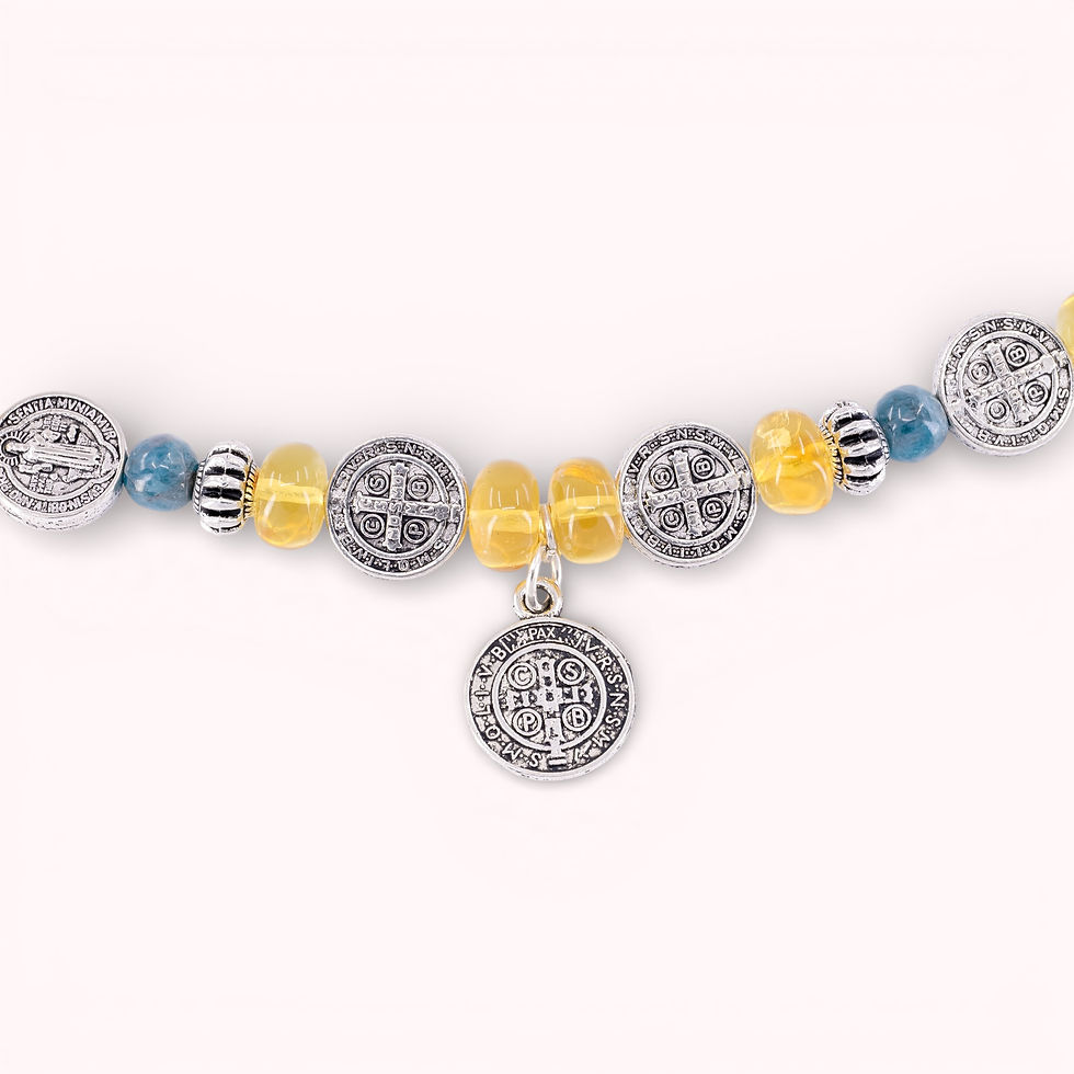 Thumbnail: Amber And Multi-Stone Bracelet With Saint Benedict Medals, AB005