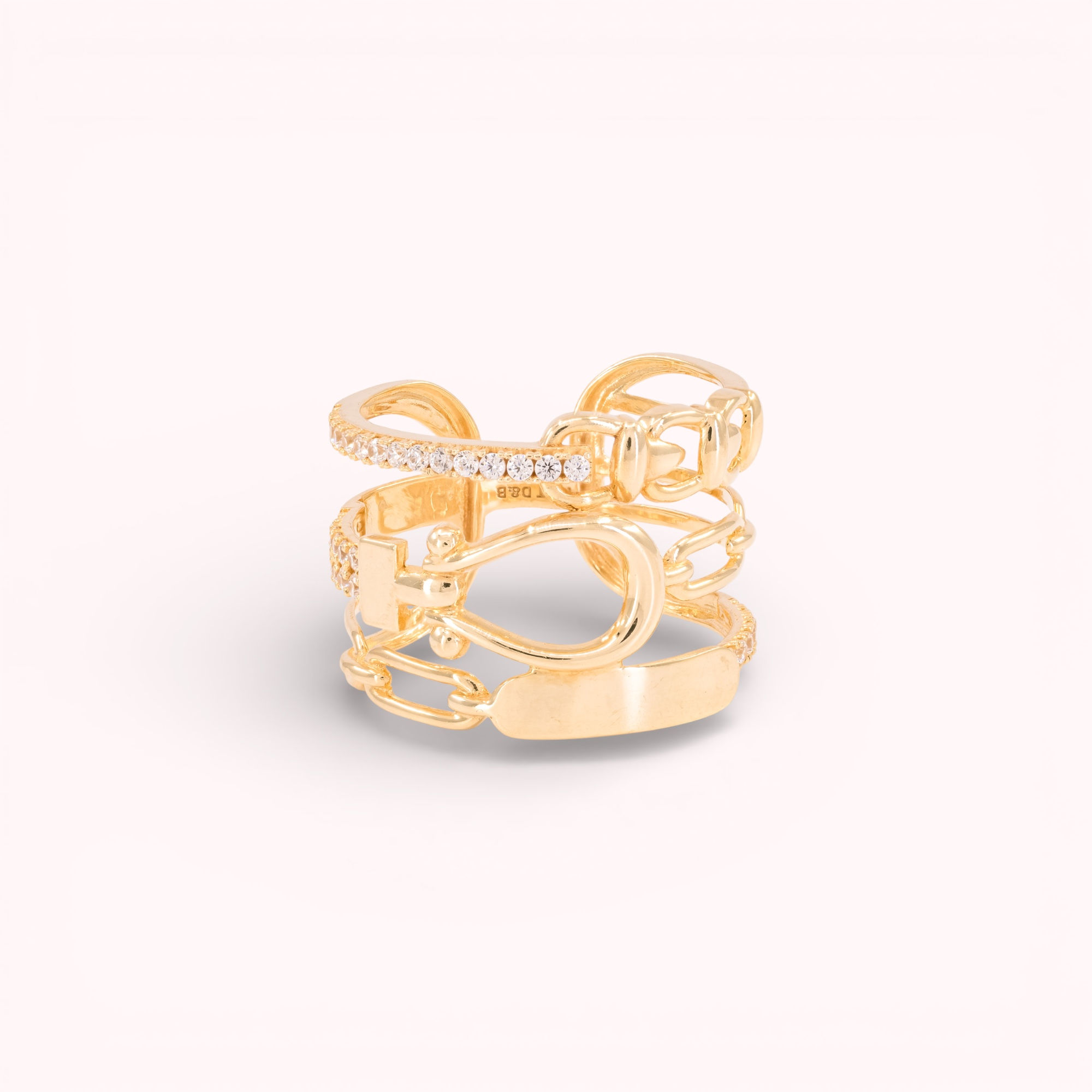 14K Solid Gold Modern Open Band Ring With Stones – GR0431