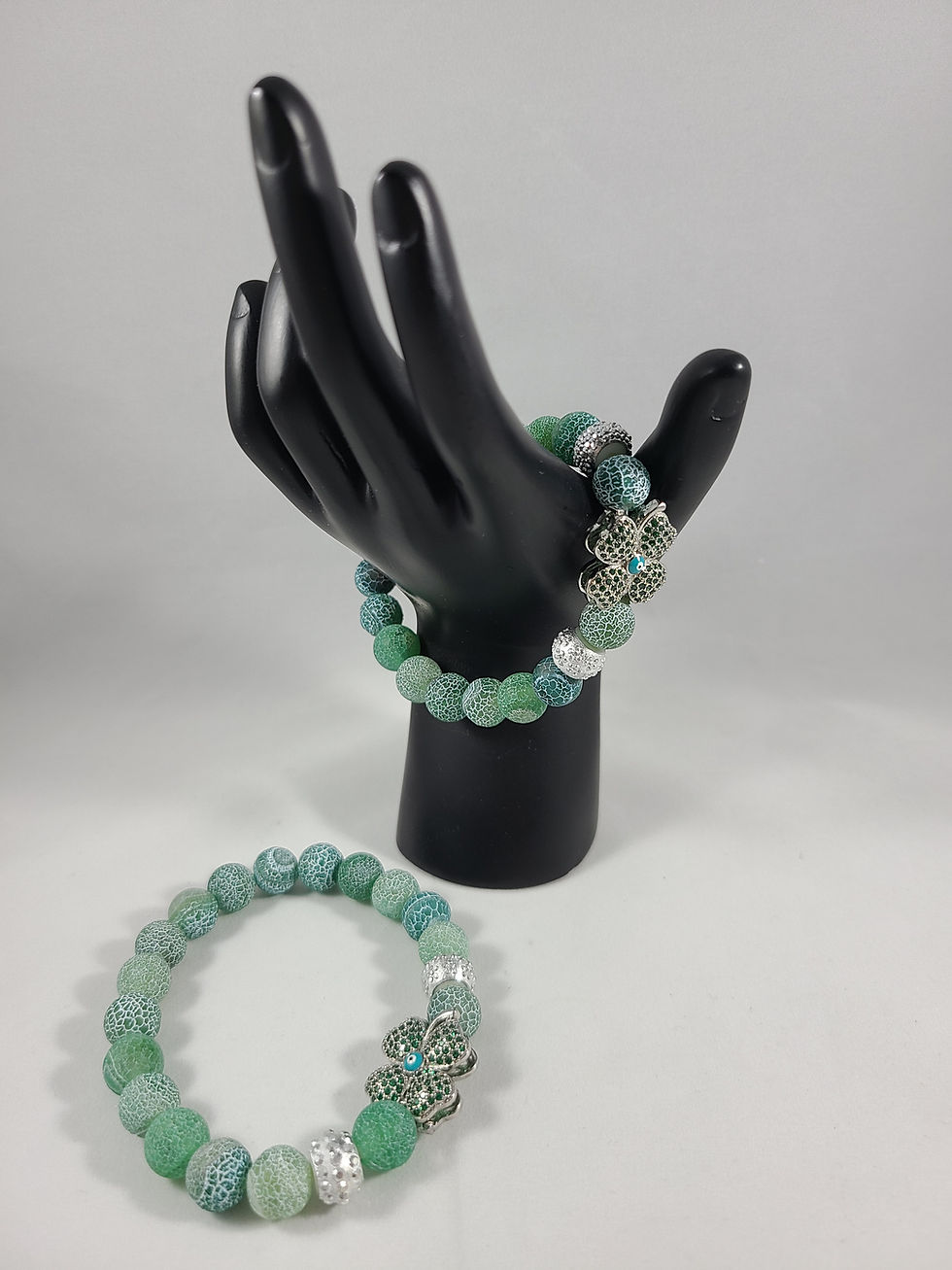 Thumbnail: Lucky Green and Silver Beaded Bracelet 