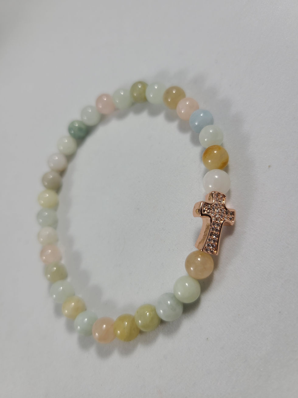 Thumbnail: Morganite Cross Beaded Bracelet 