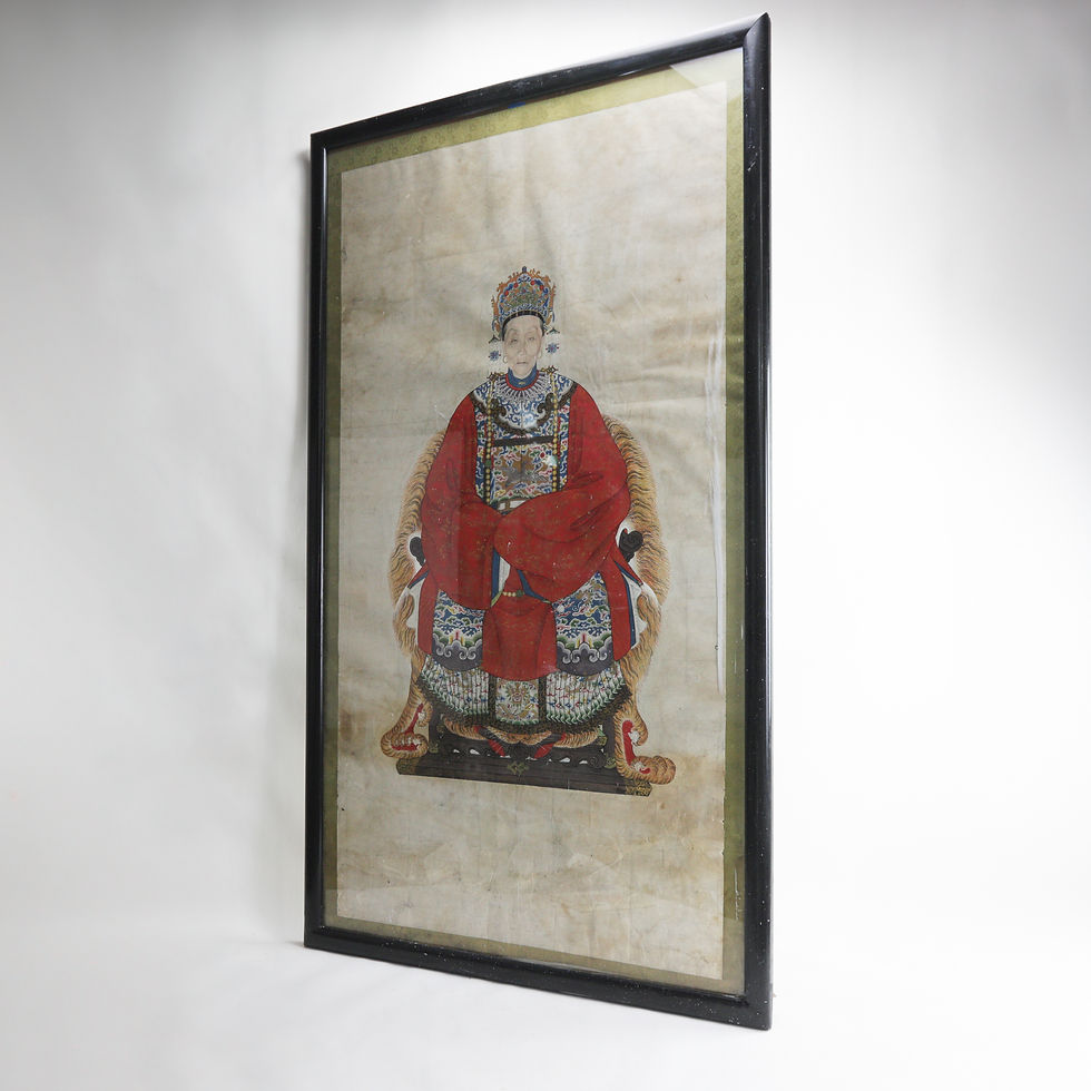 Thumbnail: Large Framed Mid-Qing Dynasty Chinese meticulous Ancestor Portrait in Red