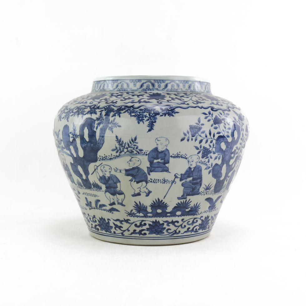 Thumbnail: Pair of Blue And White Baby Play Pattern Jar "Daming Jiajing Year System" Mark