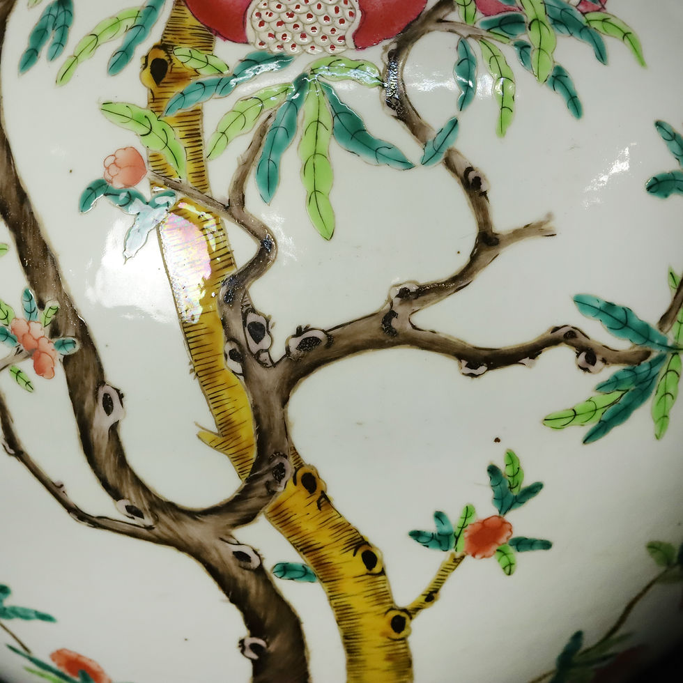 Thumbnail: Pastel Pomegranate Pattern Celestial Ball Vase "Great Qing Qianlong Year" Mark