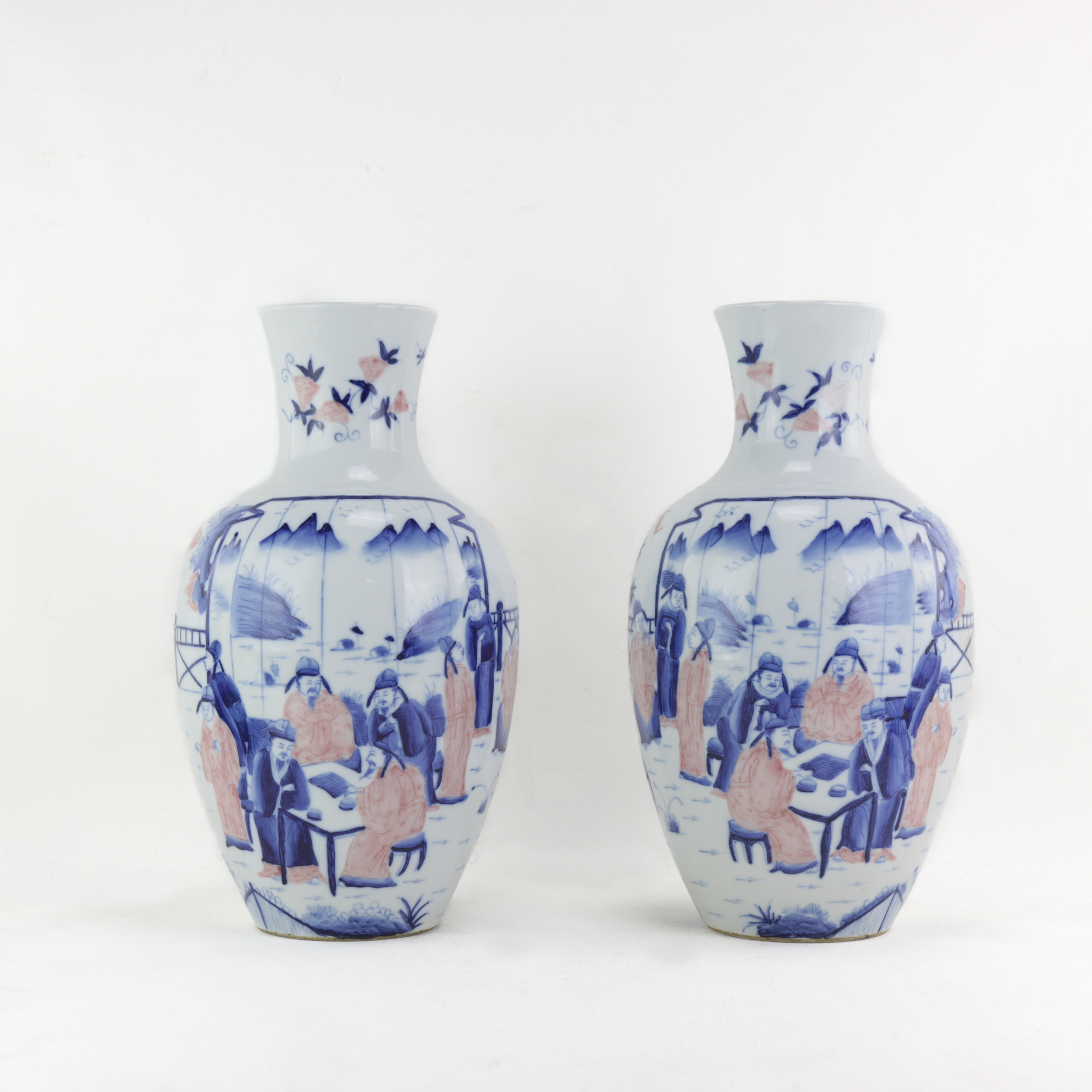 Qing Rongjintang Mark Blue & White Underglaze Red Guanyin Vase with Landscape