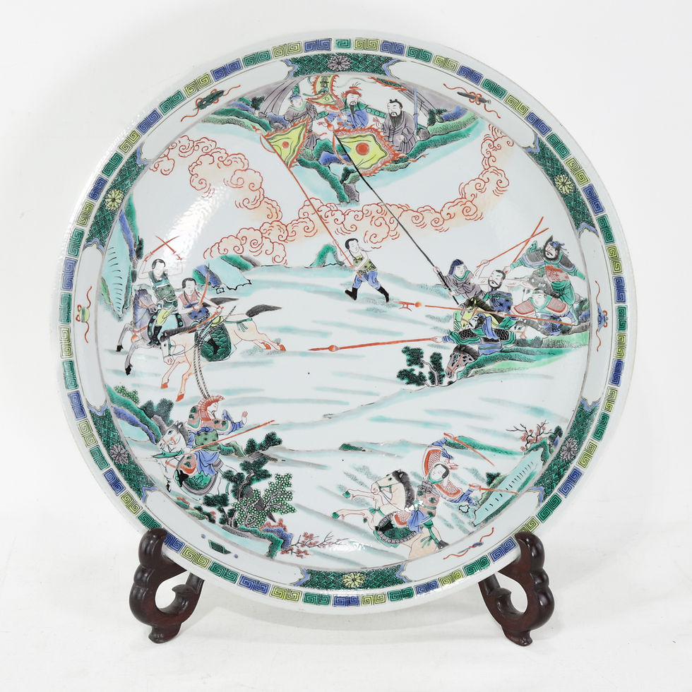 Republic Period Wucai Dish with Dao Ma Figure Scene