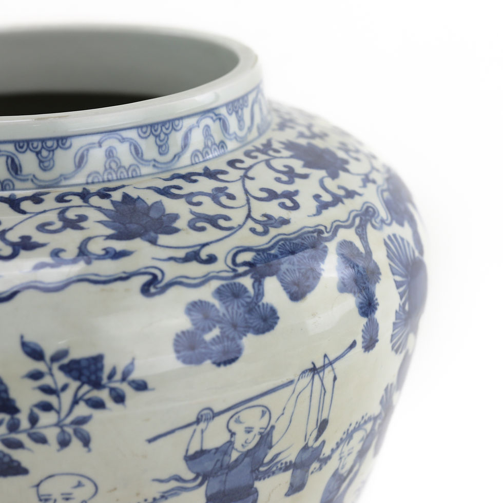Thumbnail: Pair of Blue And White Baby Play Pattern Jar "Daming Jiajing Year System" Mark