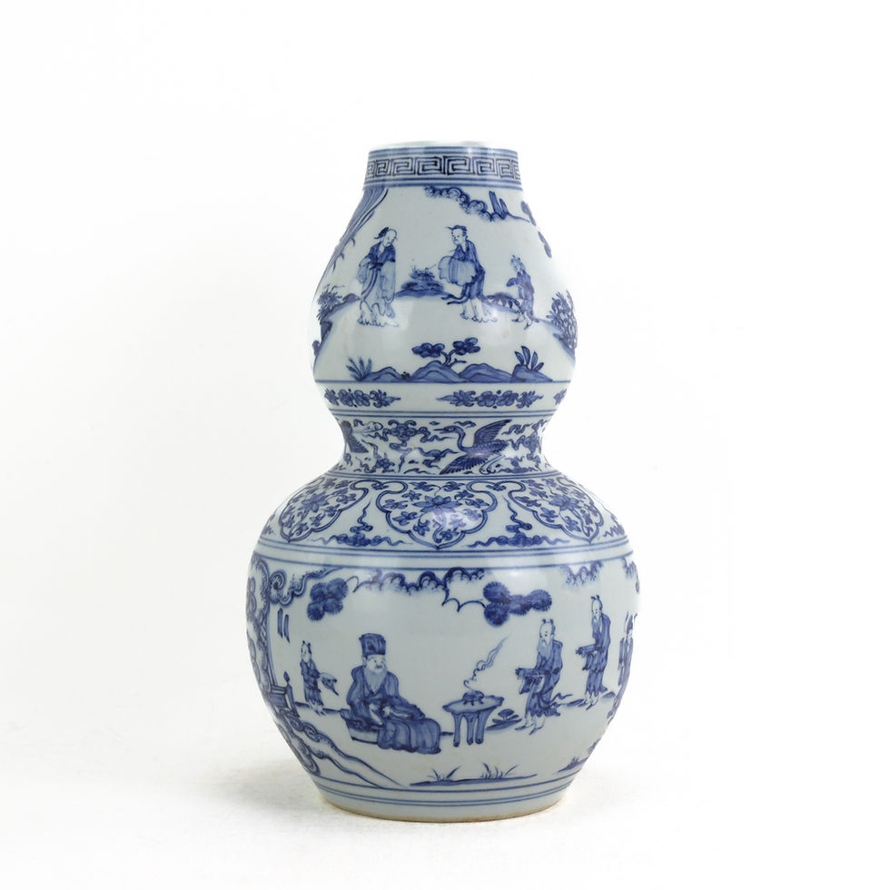 Thumbnail: Blue and White Gourd Vase with Figure Pattern "Zheng De Nian Zhi" Mark