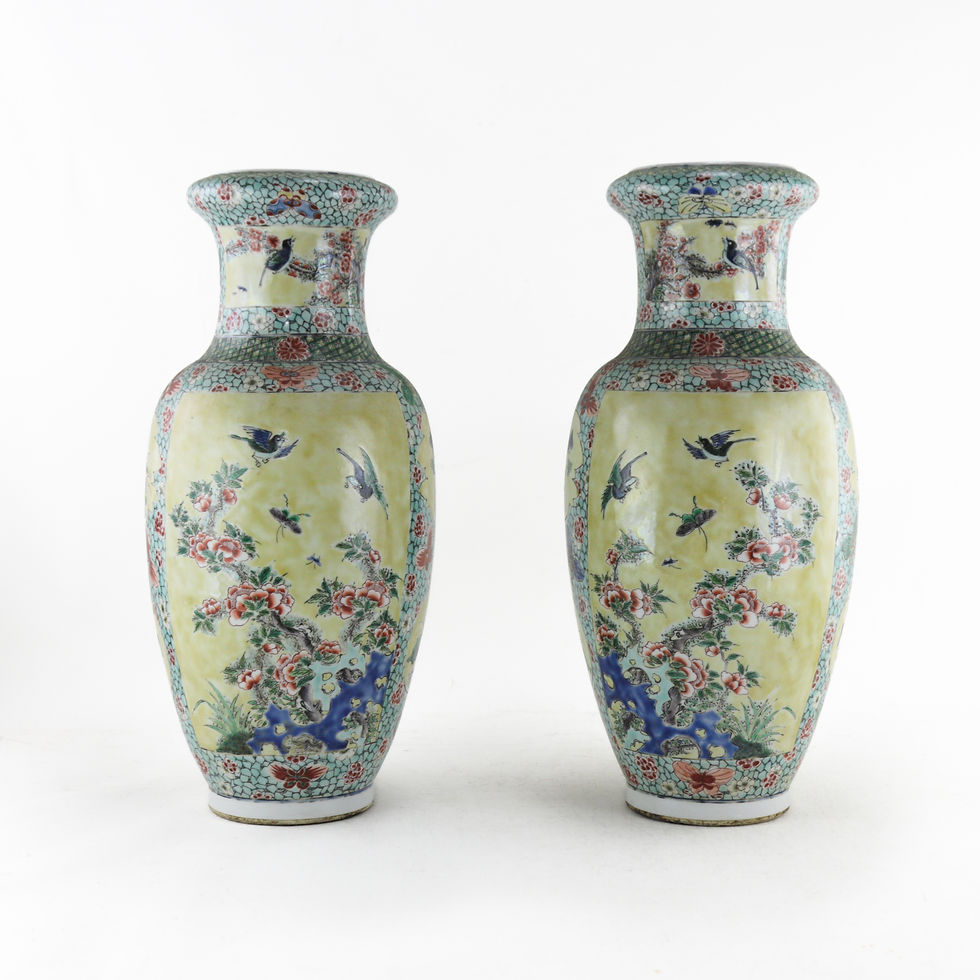 Pair of Famille Rose Flower Vases, Kangxi Mark, Qing Dynasty