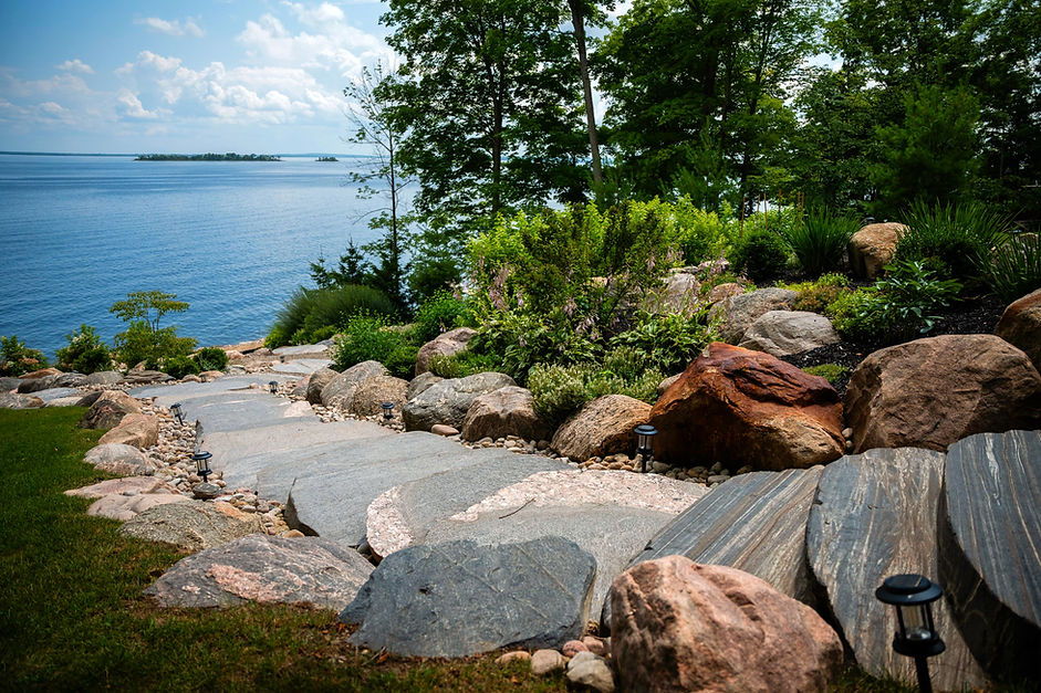 stone steps leading down to the lakefront
