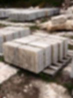 Custom cut limestone pieces tied together at Ontario quarry