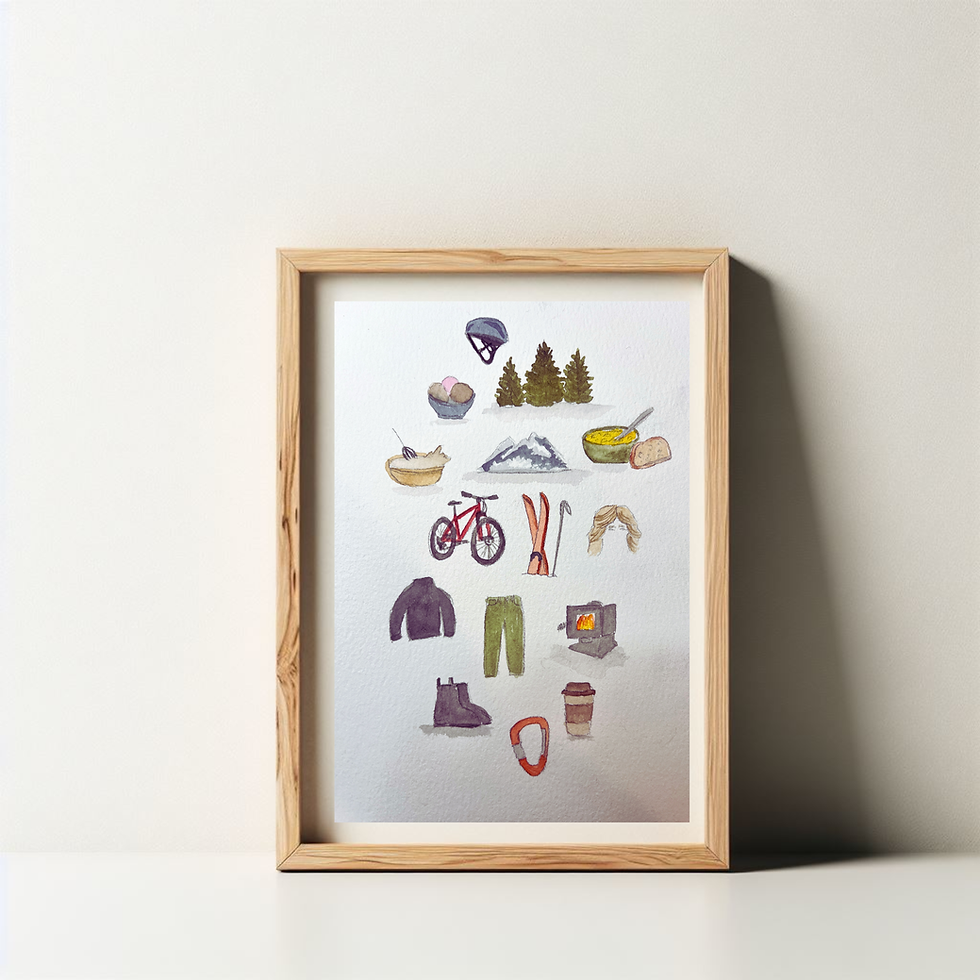 Thumbnail: Custom watercolor collage of favorite things and moments