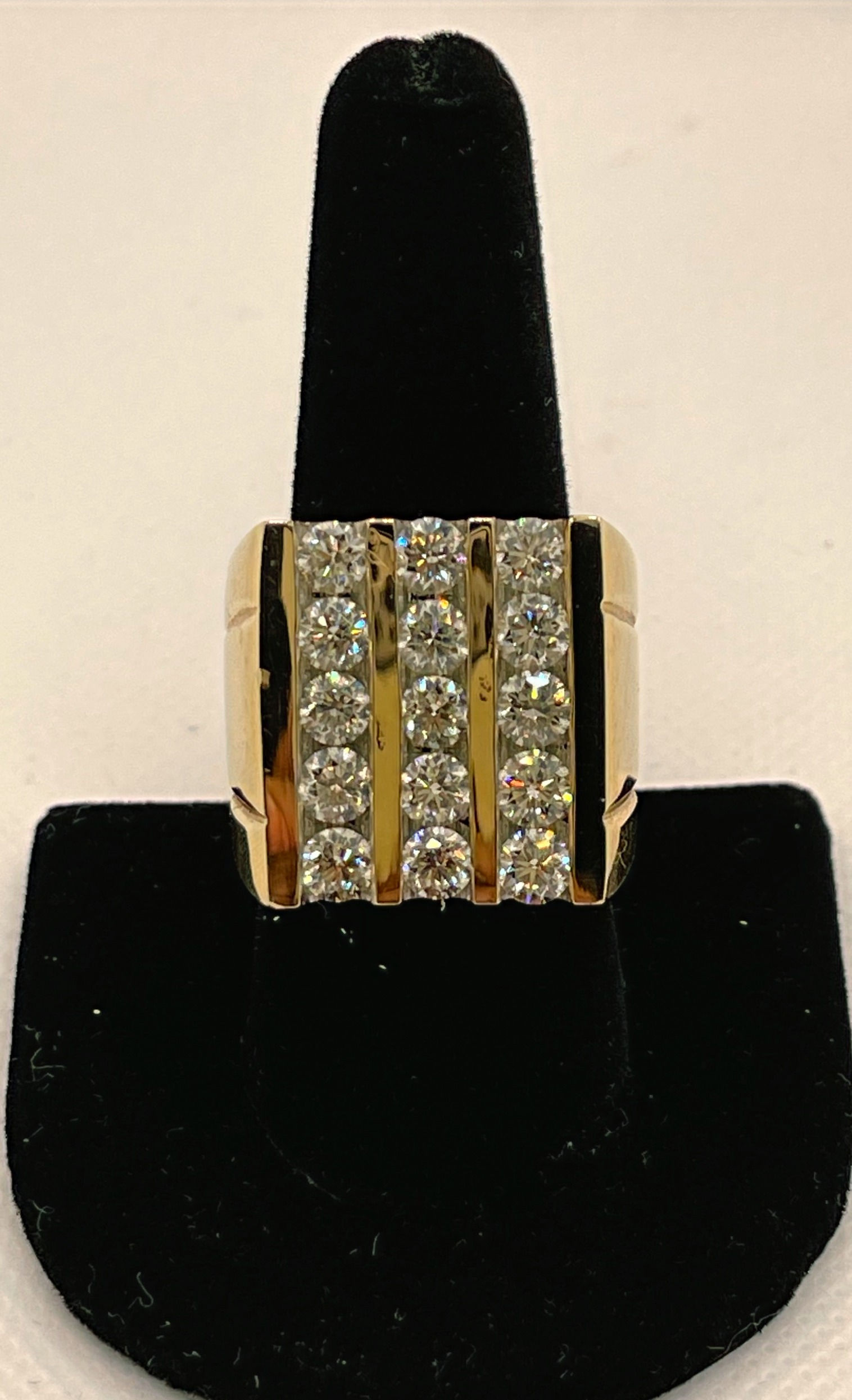 14k Gold Mens Ring with diamonds row