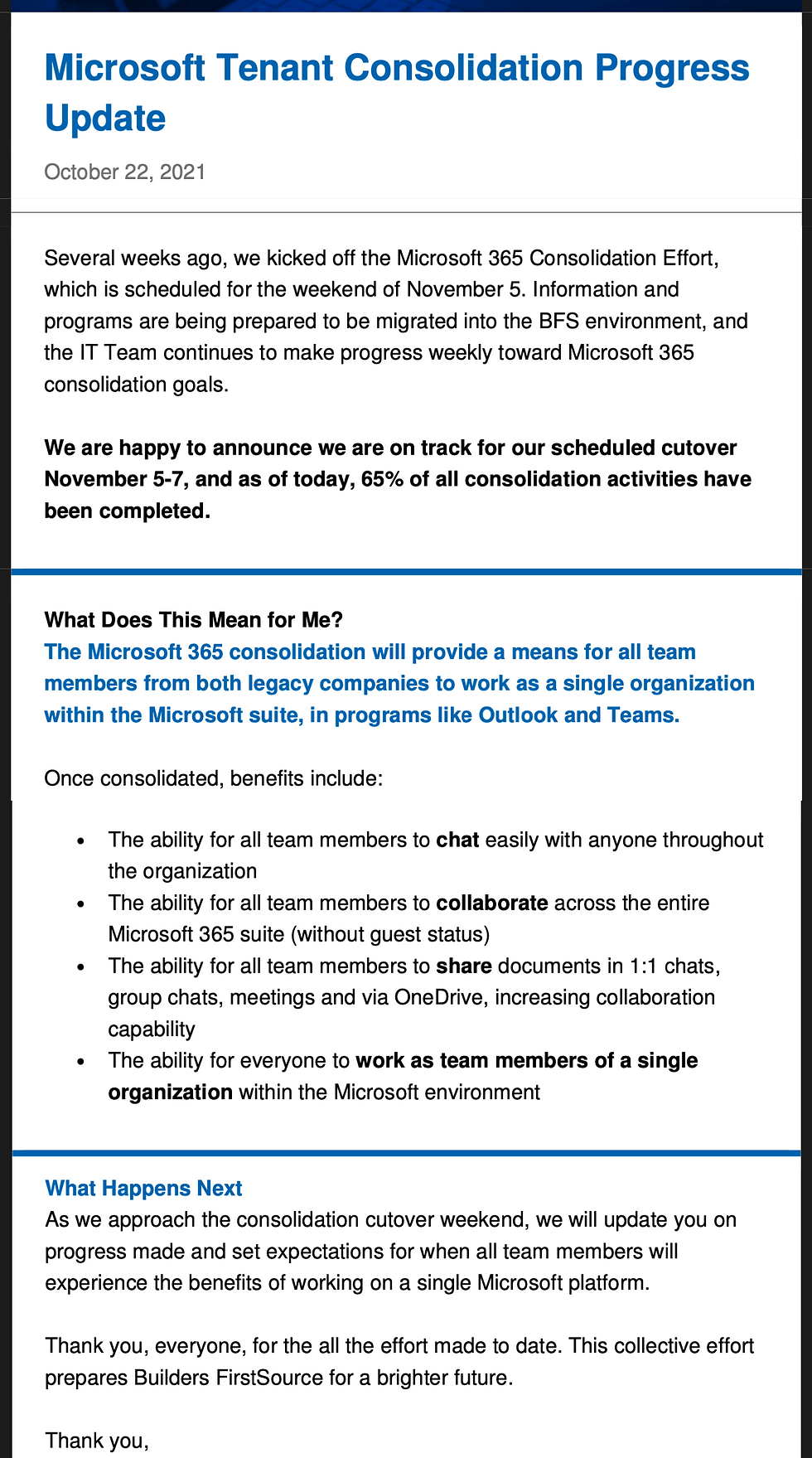 Tenant Migration Sample Email