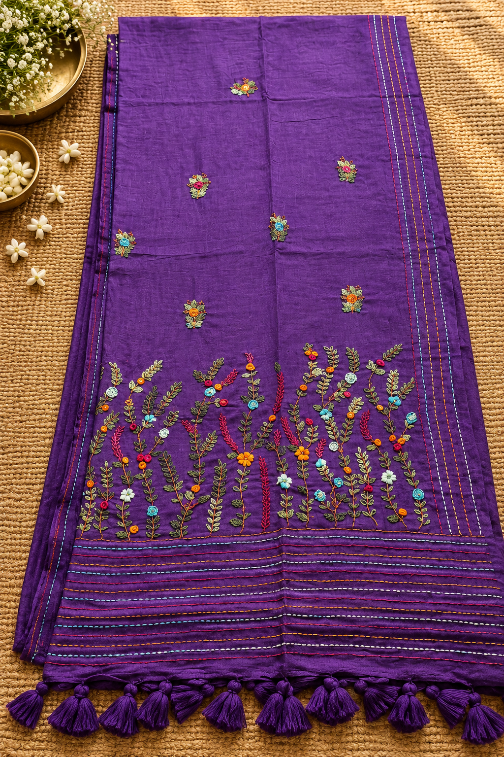 Mul cotton with bullion stitch - Purple