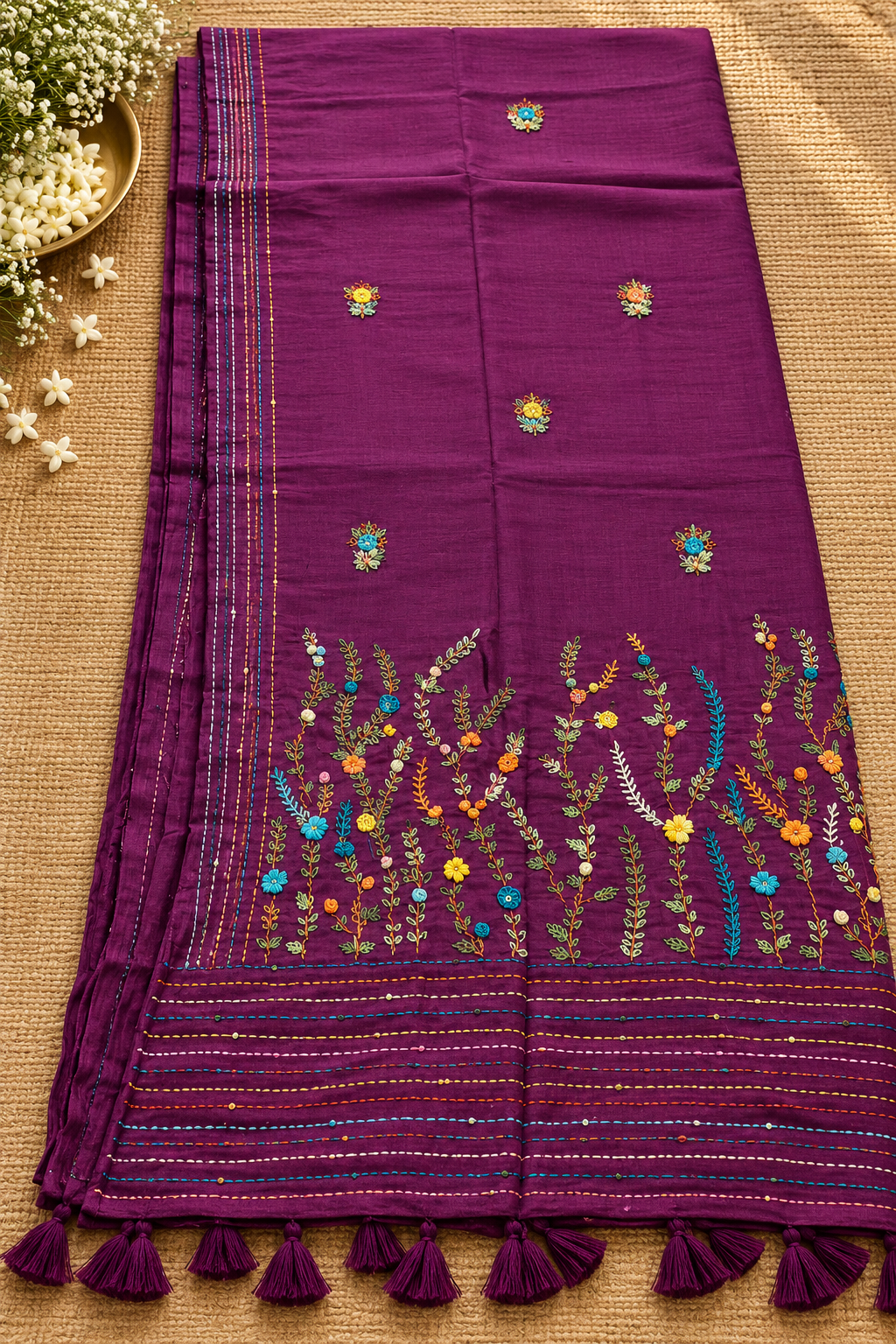 Mul cotton with bullion stitch - Burgundy