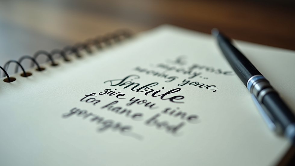 Close-up view of a notebook with motivational quotes and a pen