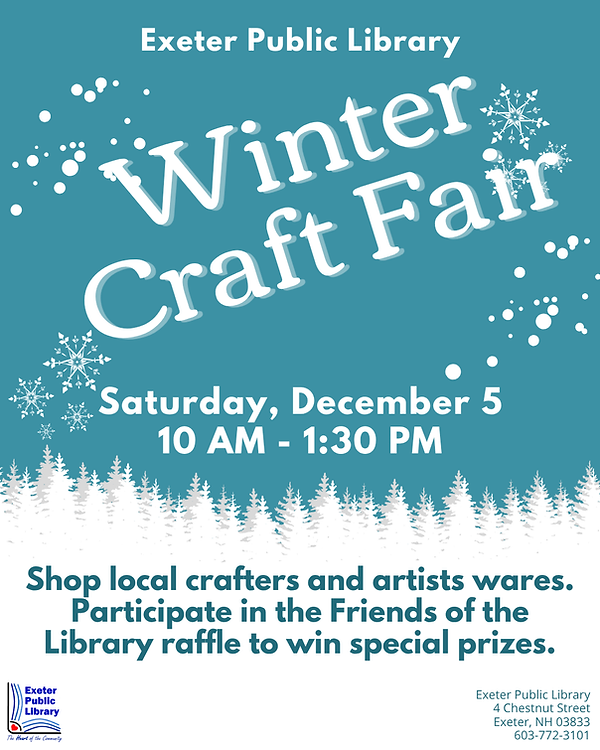 Winter Craft Fair Saturday, December 5 from 10 AM to 1:30 PM. Shop local crafters and artists.