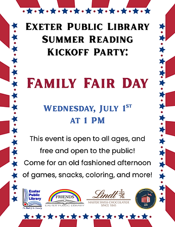 Family Fair Day on Wednesday, July 1 at 1 PM. All ages welcome!