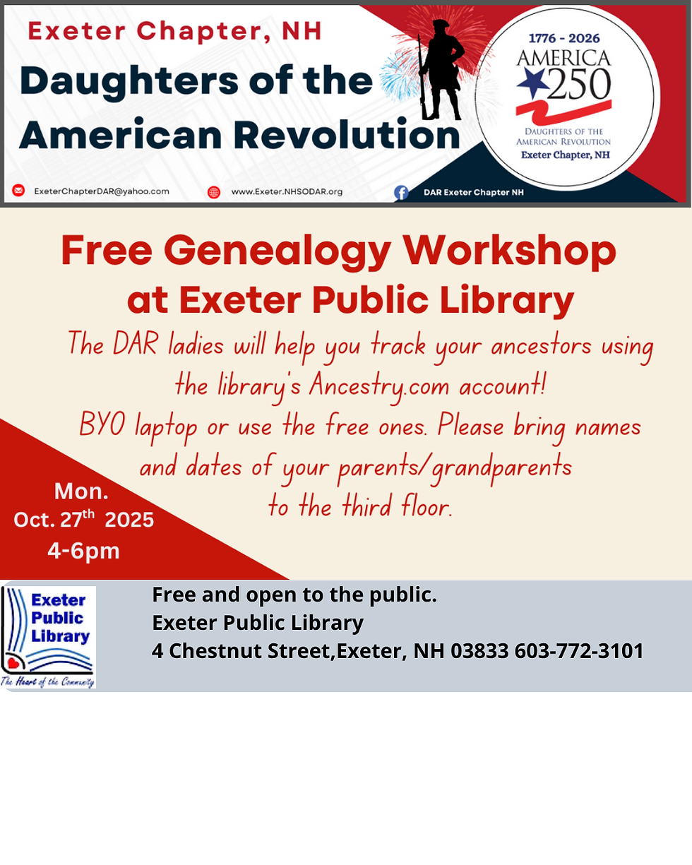 Daughters of the American Revolution: Free Geneology Workshop