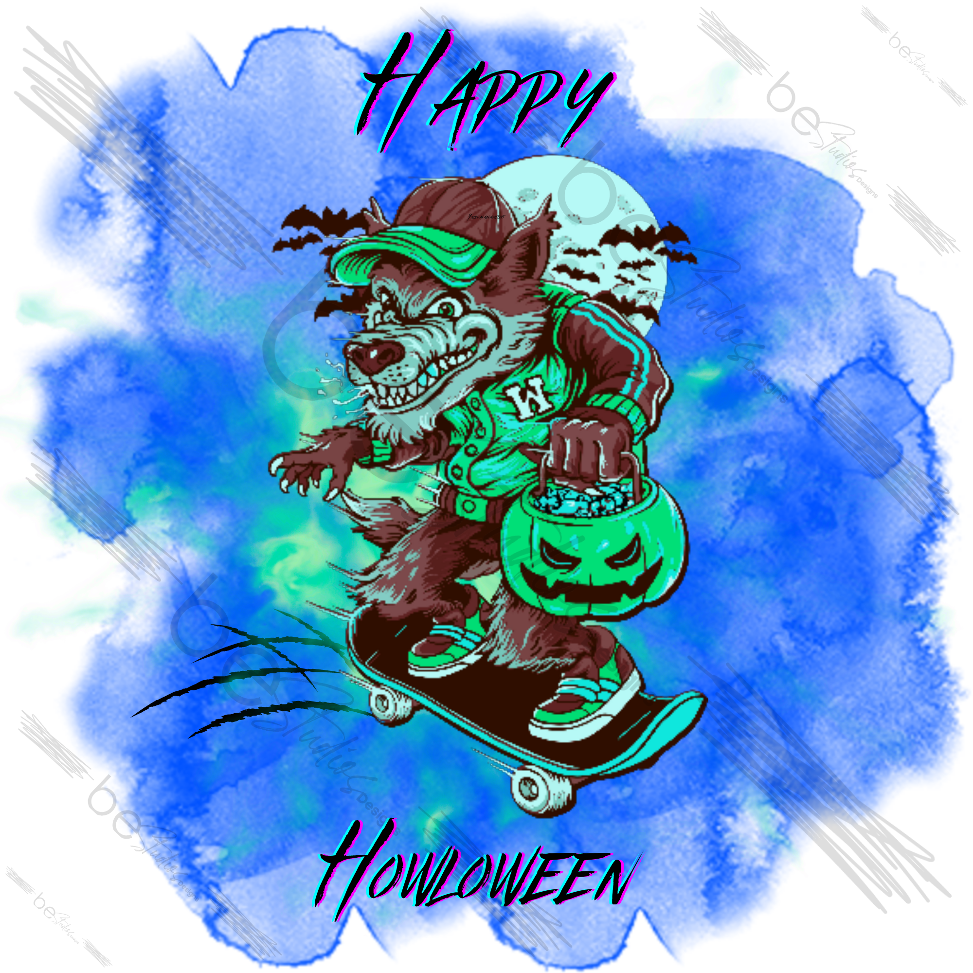 Happy Halloween Wolf Skate Digital Design