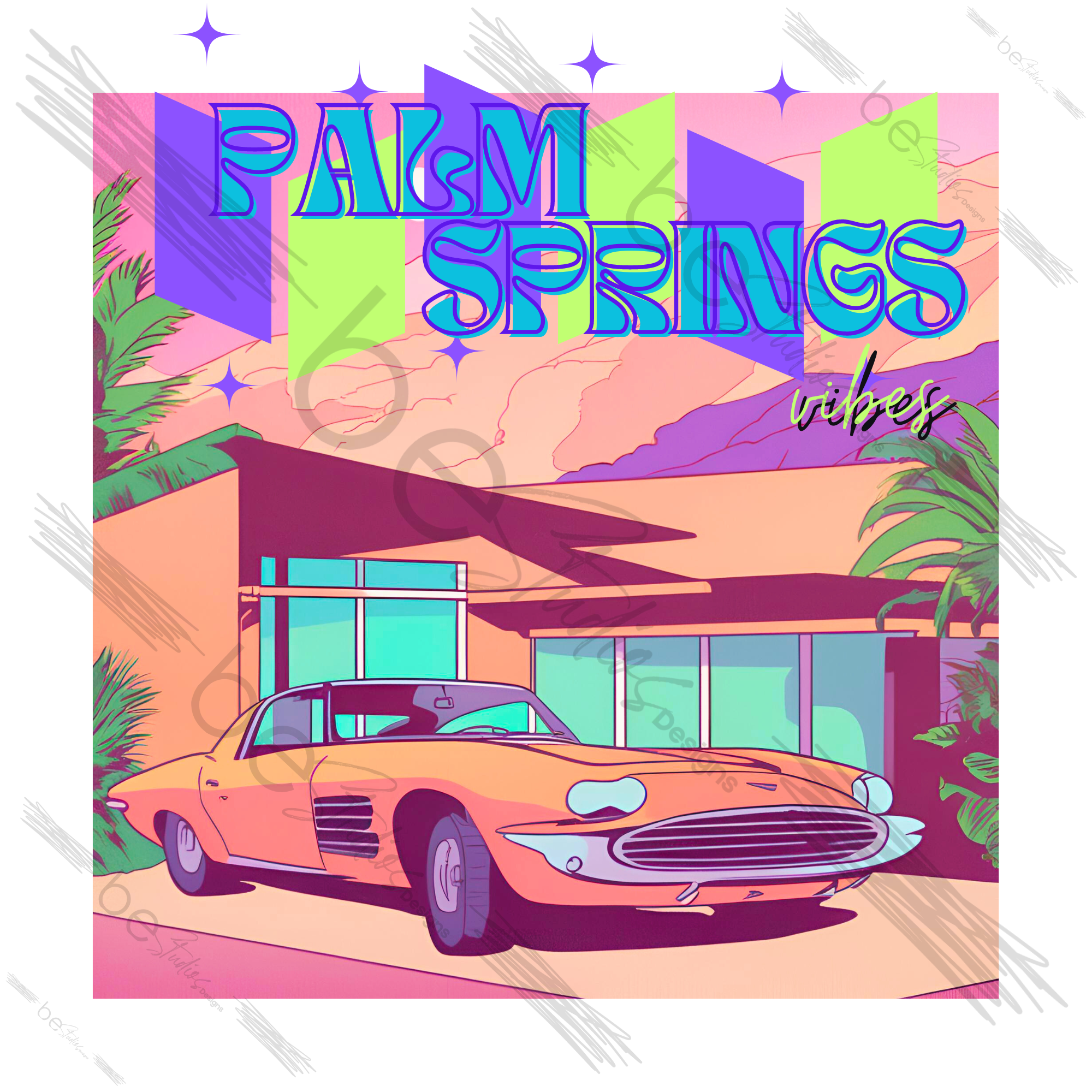 Palm Springs Vibes Blue Digital Design