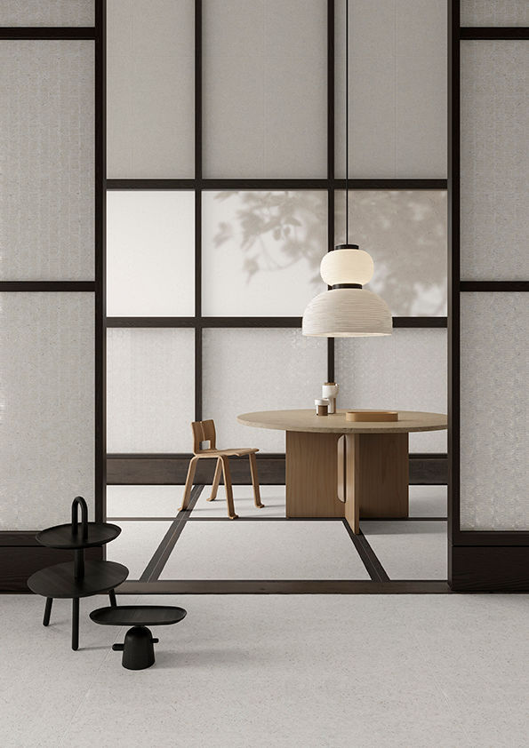 Hochwertige Washi-Keramikplatte mit feiner, papierähnlicher Struktur und ruhiger, eleganter Oberfläche – moderne Designplatte für Wand- und Bodenflächen in stilvollen Wohn- und Architekturkonzepten.