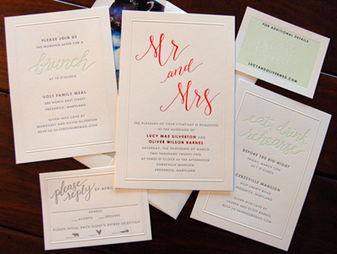 Invitation DFP1622I

Letterpress White 300gsm (Top Layer) 

Crimson Foil (Wording/Motif)

Pebble Letterpress replaces Pewter shown (Wording)

Embossed Frame  EMB234 (optional)

Letterpress White 300gsm (Bottom Layer)

5.5" x 8.5" (A9, Grand Card Size)

 

Belly Band DFP1622BB

White 100# Cover

Full Color Digital

2.5" x 5.5" Folded (Belly band extends full length)

Included in Invitation cost; ships unassembled

 

 

Envelope DFP1622IE

Letterpress White A9 Square Flap Envelope (optional colors and flaps)

Envelope Liner (optional)  Full Color Digital on White Text

Return Addressing (optional)  Crimson Foil

Digital Guest Addressing (optional) 

 

-Our line offers many customizing options with which your own unique vision can come to life!  Know that our talented team of designers will combine beautiful aesthetics, impeccable typesetting and press knowledge to assure your printed pieces are stunning! 