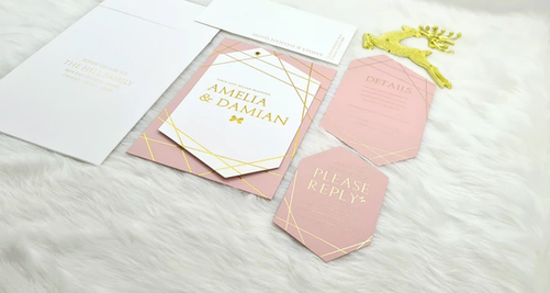 pink and gold wedding invitation 