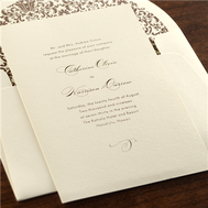 Invitation HER-NCF-I

Cream 130# Cover (Top Layer)

Espresso Thermography previously called Mink (Wording)

5.25" x 7.75" (A8, Classic Card Size)

 

 

Cream A8 Palisade Rondo Flap Envelope (optional colors and flaps)

Envelope Liner (optional) - DEC-1414 in Espresso Digital

Return Addressing (optional)

Digital Guest Addressing (optional)

 

Reference HER-NID-M to order this invitation with

a Standard Unprinted, Unlined Envelope