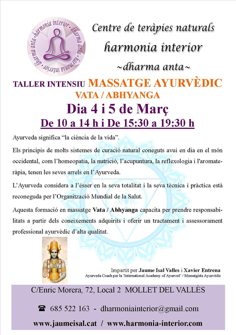Massatge Ayurveda 4 i 5 Març 2017