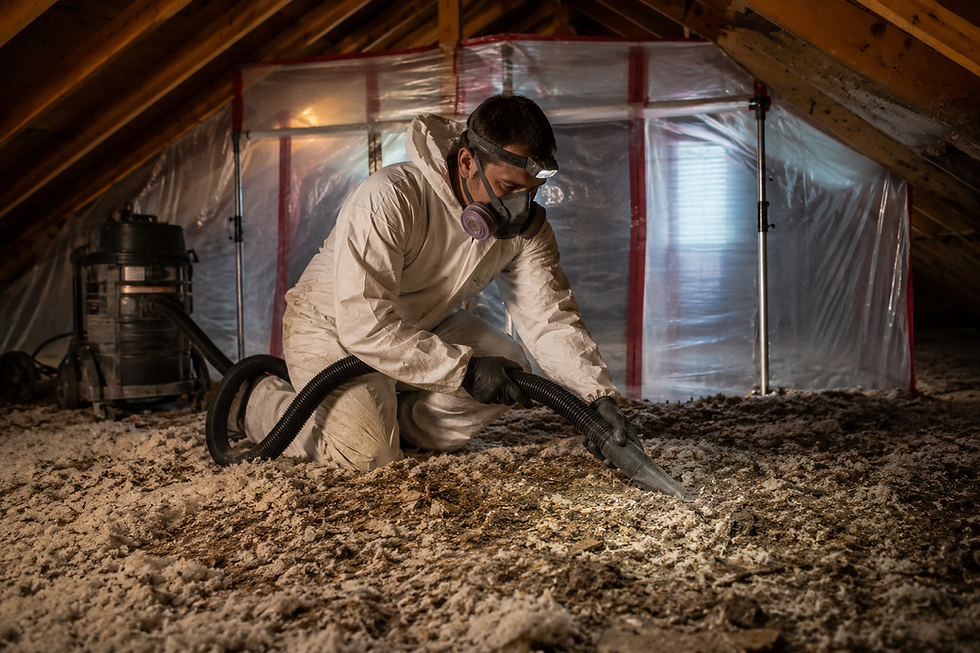 worker cleaning attic