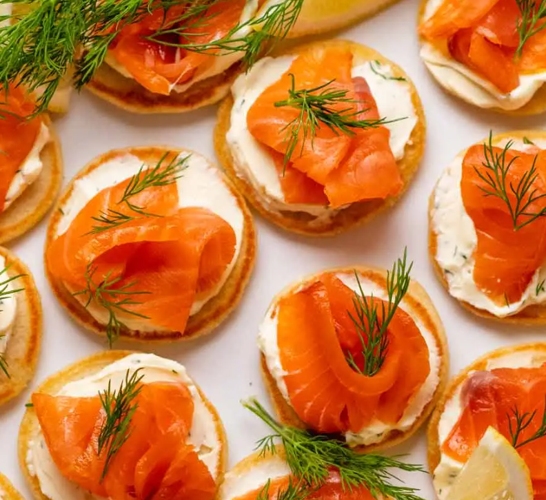 salmon and tzatziki blinis