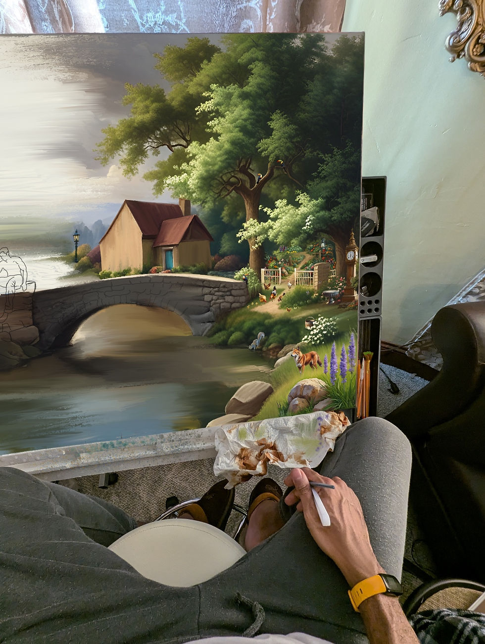 Project (Bridge Over Pond Reflection) painting
